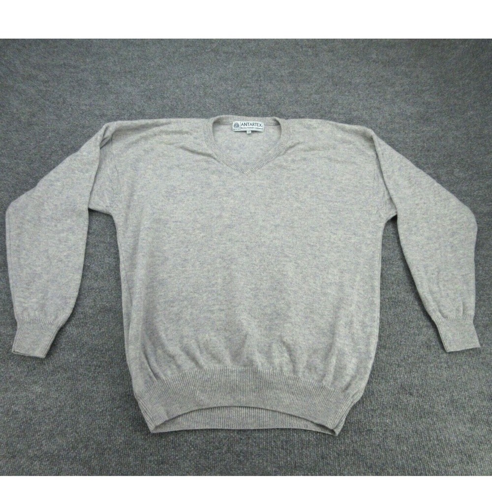Antartex Mens Sweater Regular Gray Lambswool V-Neck Long Sleeve XL